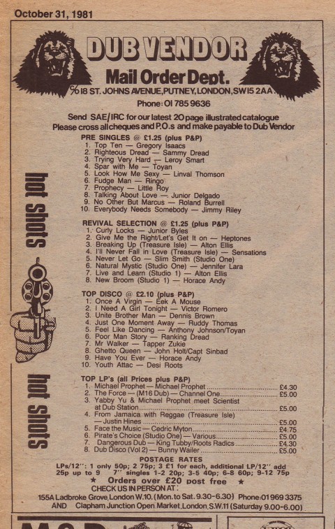 Dub Vendor Oct 31 1981